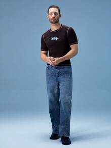 FeverCity Short Sleeve Crew Neck Slim Fit Printed T-Shirt For Men, Summer - Coffee Brown - View 5