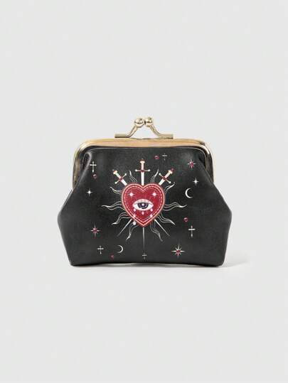 Goth Portefeuille gothique printemps été pour femmes, motif yeux de cristal de goutte d'eau, étoile, noir, pour usage quotidien et rentrée scolaire, Halloween