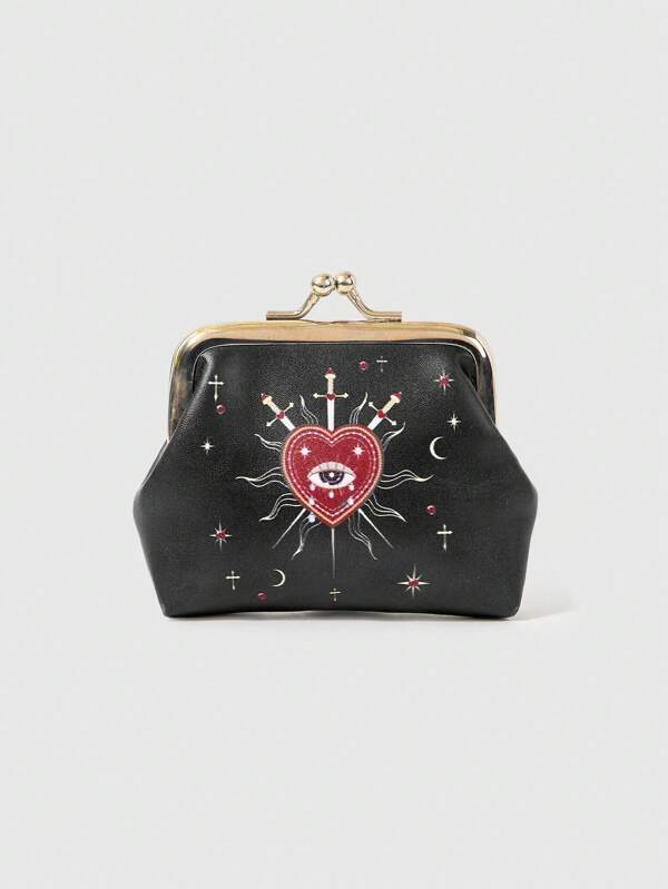 Goth Goth Spring Summer Wallet For Women Palace Gothic Girl Forest Love Eyes Gem Crystal Teardrop Water Drop Eyes Star Pattern Black Purse For Daily Use Back To School