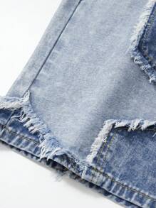 ROMWE MEN Street Life Summer Casual Men'S Star Patch Pocket Casual Denim Shorts Jorts - Blue - View 5