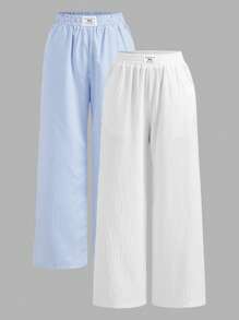 SHEIN EZwear 2 Stücke/Set sommerliche neue gewascheneBaumwoll-Streifen-Loose Hosen