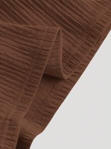 SHEIN MOD V-Neck Ruffled Waist Short Plus Size Women's Jumpsuit - Brown - View 4