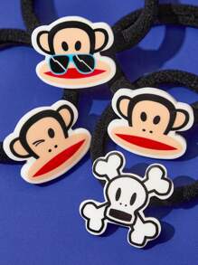 Paul Frank X SHEIN 8pcs Cute Cartoon Monkey & Black Elastic Hair Ties, Ponytail Holders - Black - View 6