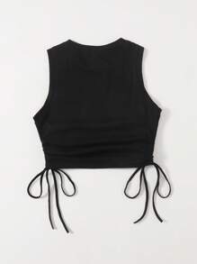 SHEIN EZwear Summer Drawstring Ruched Side Crop BlackTank Top