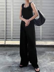 FRIFUL Women's Solid Color Sleeveless Jumpsuit, Fashionable And Suitable For Summer Jumpsuit Lounge Sets For Women - Black - View 2