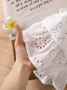 SHEIN LMoss Kids 女婴白色刺绣蝴蝶结背心，百搭夏季度假装 - 白色 - 查看 8