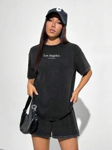 SHEIN EZwear Completo sportivo casual in maglia nero per donna