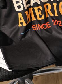 青少年男孩热带印花短袖T恤，夏季休闲，海滩 - 黑色 - 查看 3