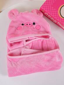 PETSIN 1pc Pet Absorbent Towel, Soft Thickened Quick-Dry Small Pig Hooded Bath Robe With Adjustable Strap, Dog Bathing Grooming Towel