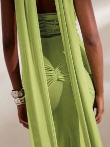Opulessa 女式纯色针织紧身连衣裙 - 橄欖綠 - 查看 6