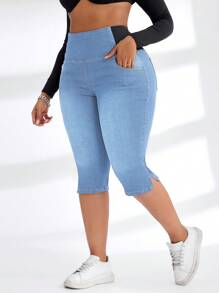 SHEIN SXY Quần Jeans Co Giãn Cỡ Lớn Cho Nữ, Thiết Kế Lưng Thun Ôm Vừa - Rửa nhẹ - Xem 4
