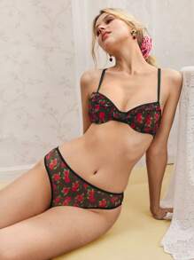 Bộ đồ lót ren gợi cảm họa tiết hoa hồng dành cho nữ - màu đen - Xem 7