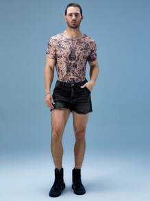 FeverCity Fever City Washed Hem & Frayed Short Men's Denim Shorts - Black - View 5