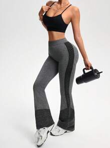 SHEIN Sport Studio Women's High Waist Flared Leg Contrast Color Casual Fitness Sports Pants