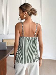 SHEIN Frenchy Women Strap Crop Top Striped, Fashionable For Summer Green Casual Christmas - Green - View 2