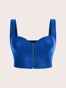 SHEIN ICON Plus Size Women Solid Color Zipper Front Fitted Bib Strap - Royal Blue - View 1