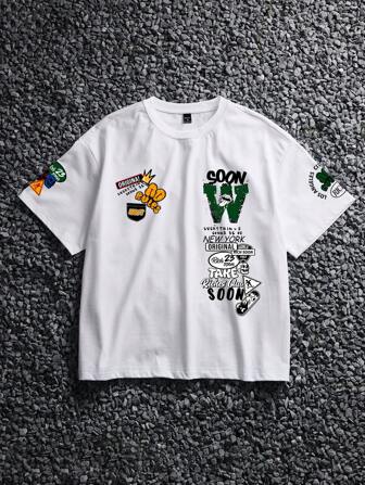 Manfinity Hypemode Plus Size Men Casual Slogan Print T-Shirt, Summer Graphic Tees Streetwear Men Graphic Tees Cotton T Shirts Graphic Men Men T Shirts Graphic It Is Great For Couples And Makes An Excellent Gift Idea For Boyfriends Or Husbands.