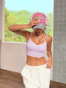 SHEIN EZwear Women's Purple Lilac Color Backless Cropped Camisole Tank Top, Summer - Lilac Purple - View 6