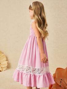SHEIN Young Girls' Elegant Pink Ruffled Collar Sleeveless Dress - Pink - View 6