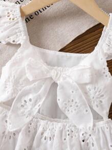 SHEIN LMoss Kids 女婴白色刺绣蝴蝶结背心，百搭夏季度假装 - 白色 - 查看 7