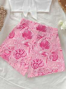 Soleia Bộ đồ đi nghỉ giản dị in hình vỏ sò thủ công phong cách biển màu hồng, thích hợp cho mùa hè và bãi biển, dành cho nữ - Nhiều màu - Xem 3