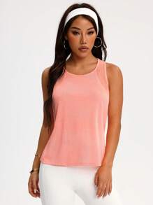 Easithlete Solid Color Sleeveless Sports Tank Top, Fashionable For Summer - Orange - View 5