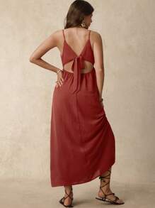 Boho Mama Maternity Solid Color Slit Up To Thigh Cami Dress Vacation Outfits  Birthday Dresses For Maternity Summer - Rust Brown - View 2