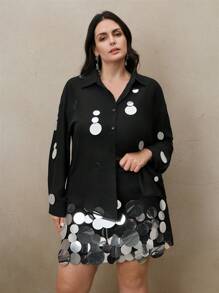 Anewsta Women's Handmade Sequin Embellished Flowy Long Sleeve Blouse, Versatile