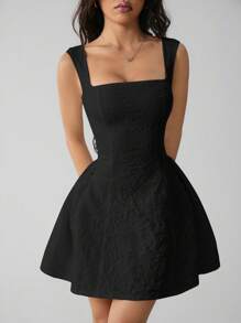 SHEIN PETITE 女式无袖纯色白色夏季中长连衣裙，简约休闲，适合日常穿着 - 黑色 - 查看 3