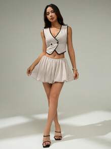 SHEIN PETITE Women Two Pieces Outfits For Daily Wear - Beige - View 3