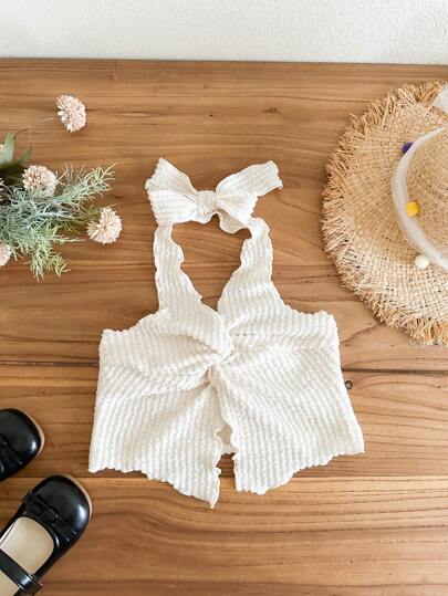 SHEIN LMoss Kids Plain Knitted Sleeveless Tank Top, Fashion Style Suitable For Summer