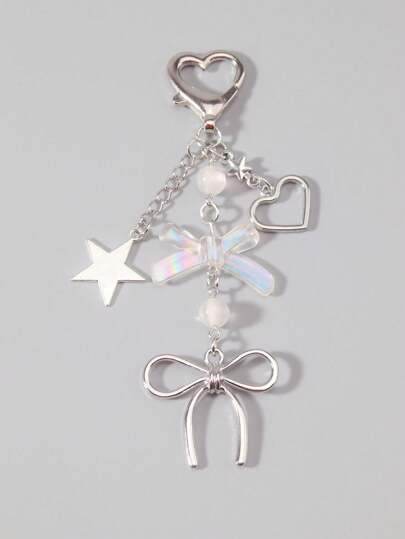 Goth سلسلة مفاتيح فاخرة على شكل عقدة الربطة، قلب، نجمة كحلية، زينة للهاتف، بخصائص شخصية