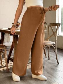 SHEIN Loose Casual Wide Leg Maternity Pants, Spring/Summer - Coffee Brown - View 3