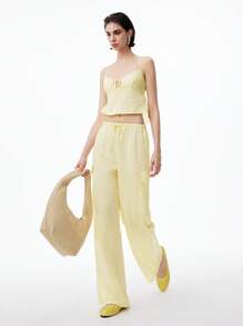 LYSMO 女士两件套露背上衣和裤子套装，适合日常穿着 - 黃色 - 查看 4