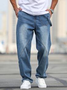 Manfinity Homme Men's Casual Regular Fit Distressed Straight Leg Jeans  Blue Jeans - Dark Wash - View 5