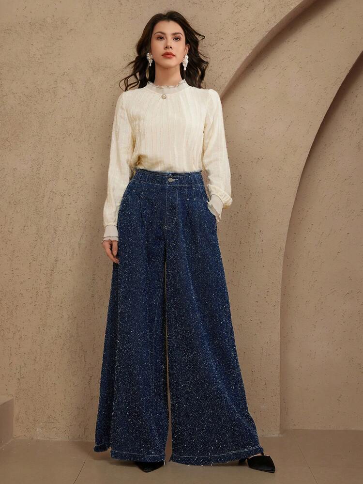 New Summer Loose & Elegant Ladies' Embroidered Wide-Leg Jeans Sequin
