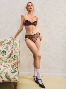 Bộ đồ lót ren gợi cảm họa tiết hoa hồng dành cho nữ - màu đen - Xem 6