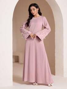 Veilorie Women's Elegant Beaded Bow Decorated Arabian Style Dress, Modest - Pink - View 8