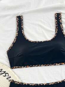 Swim Chiccia 2pcs Solid Color Casual Sports Swimsuit Set For Women, Spring/Summer 2026 - Black - View 7