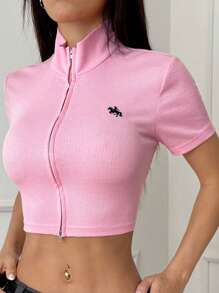 SHEIN EZwear Chaqueta minimalista de moda rosa para mujer, adecuada para el verano