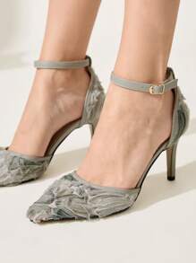 CUCCOO CHICEST Green Stiletto High Heel Sexy Lace Net Versatile Ankle Strap Pointed Toe Hollow-Out High Heel Pumps For Women For Christmas - Green - View 7