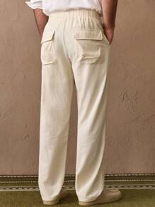 Manfinity VCAY Men's Woven Casual Loose Fit Solid Color Elastic Waist Straight Leg Trousers, Everyday Wear - Apricot - View 3