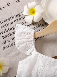 SHEIN LMoss Kids 女婴白色刺绣蝴蝶结背心，百搭夏季度假装 - 白色 - 查看 6