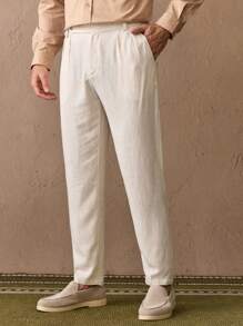 HIMLAND Men's Casual Woven Tapered Suit Pants, Old Money