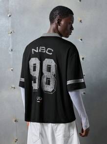 NEON BLANC Camiseta de moda callejera para hombre con impresión de letras y números, de manga corta, adecuada para el verano, la escuela y el estilo urbano - Negro - Ver 3