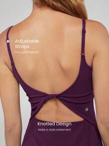 GLOWMODE FeatherFit™-Air Scoop Neck Knotted Mini Dress Quick Dry Moisture Wicking - Cherry Cola - View 5
