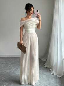 Rafferiza 女士飘逸优雅设计褶皱连体裤 - 杏色 - 查看 1