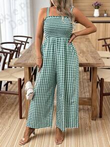 SHEIN PETITE CURVE Vacation Style Loose Jumpsuits - Green - View 3