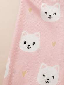 SHEIN 4pcs/Set Baby Girl Cute Cat Print Ruffle Trim Crew Neck Long Sleeve Top And Long Pants Soft And Comfy Pajamas Set