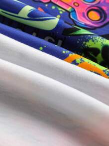 6 pièces/set T-shirt à manches courtes col rond ample avec short pour enfants garçons, style décontracté universitaire, motifs d'animaux de dessins animés confortables. Comprend 3 motifs différents, convient pour l'école, le jardin, la plage, les fêtes d'anniversaire au printemps, en été, en automne et en hiver. - Multicolore - Voir 9